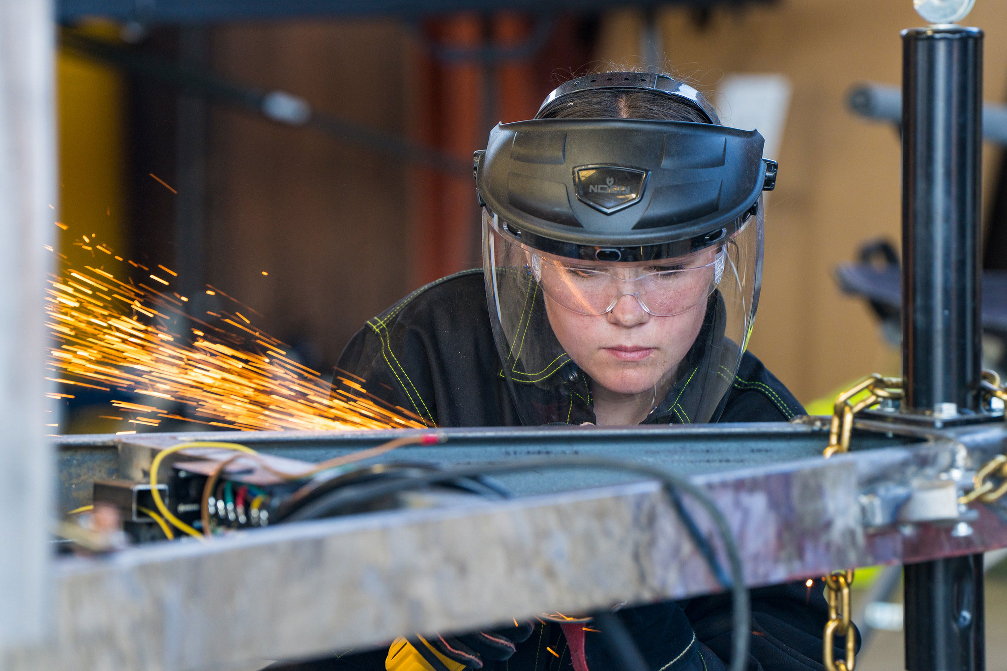 Students working on construction project